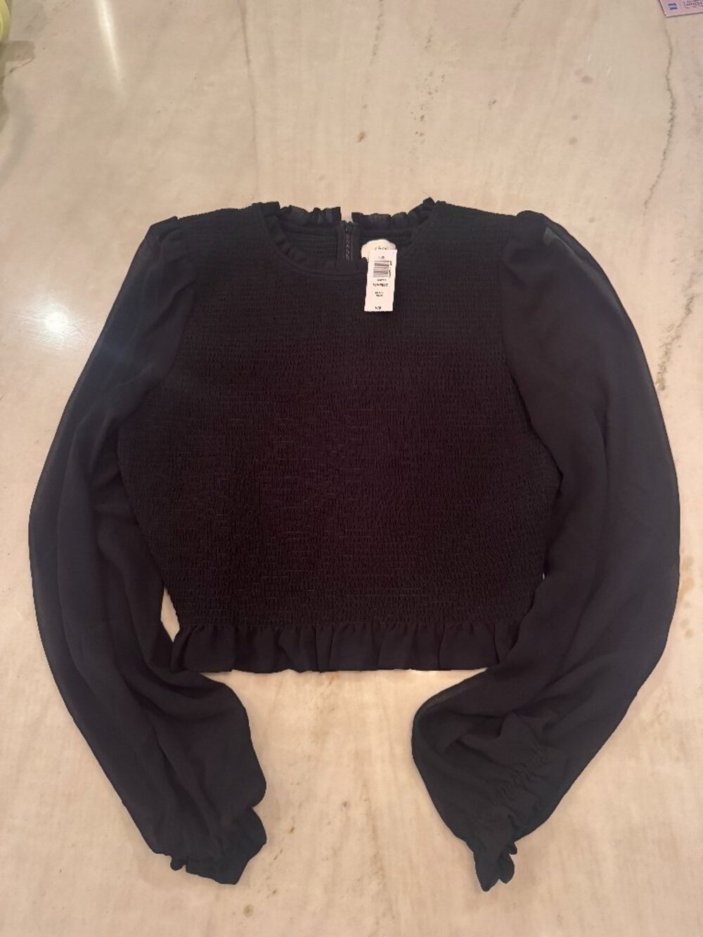 NWT Aritzia Wilfred Long Sleeve Smocked Sheer Blouse Size M